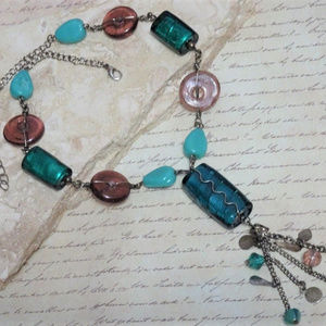 Art Foil Glass Tassel Drop Lariat Necklace